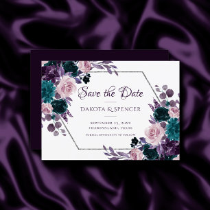 Moody Boho Eggplant Lila Silber-Rahmen-Bouquets Save The Date