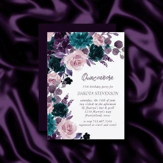 Moody Boho | Eggplant Lila und Aquamarin Quinceane Einladung