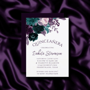 Moody Boho Eggplant Lila und Aquamarin Quinceane Einladung