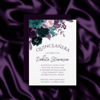 Moody Boho | Eggplant Lila und Aquamarin Quinceane Einladung