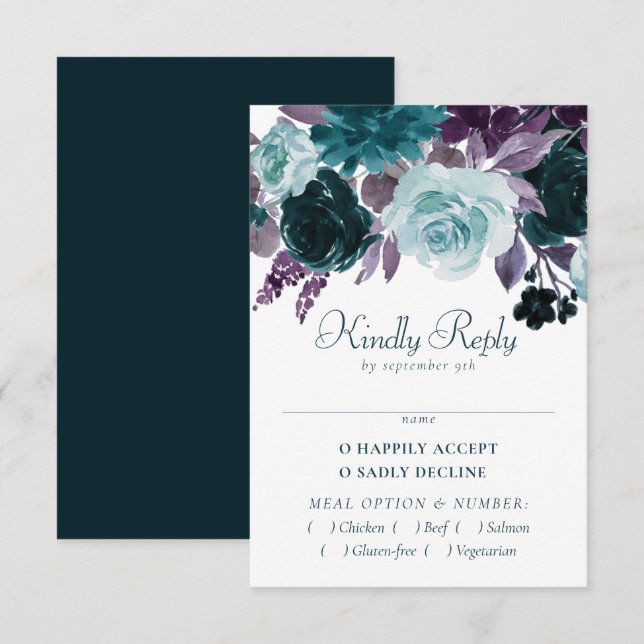 Moody Boho | Entree aus Aquamarinen und Lila Rose  RSVP Karte (Vorne/Hinten)