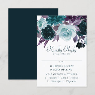 Moody Boho Entree aus Aquamarinen und Lila Rose RSVP Karte