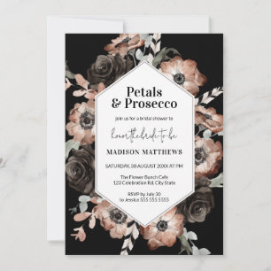 Moody Boho Floral Pink & Black Brautparty Einladung