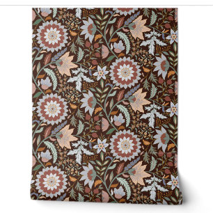 Moody Boho Indianerflorale mit Maroon-Hintergrund Tapete