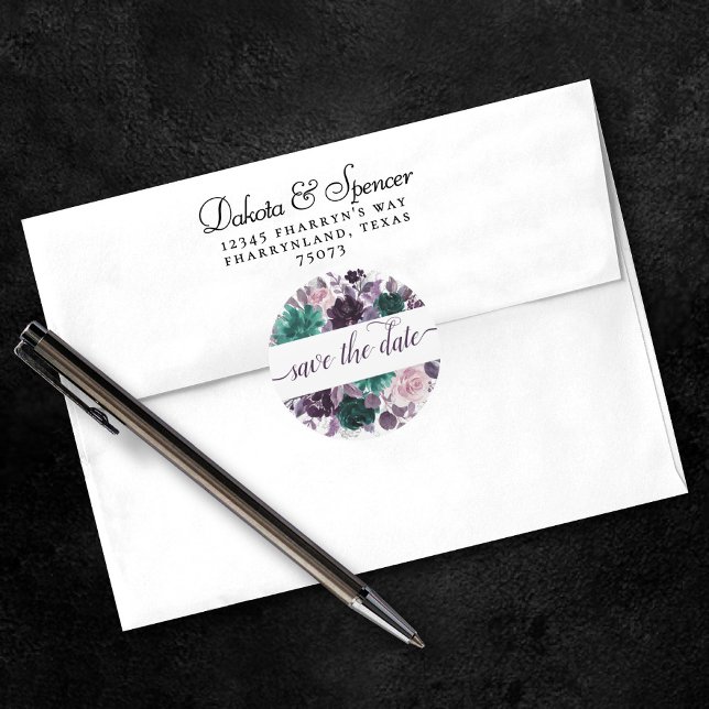 Moody Boho | Lila Blume Save the Date Runder Aufkleber (Von Creator hochgeladen)