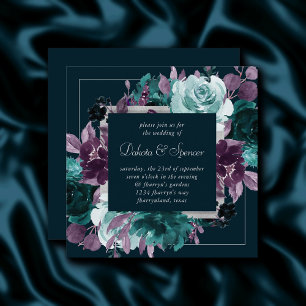Moody Boho   Tief Aquamarin Türkis Lila Kranz Einladung