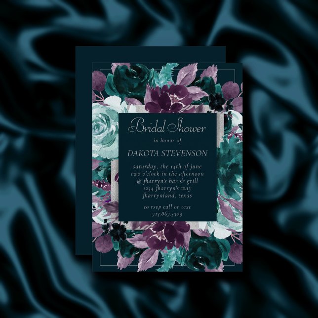 Moody Boho | Tief Aquamarin türkisfarbene Lila Dus Einladung (Von Creator hochgeladen)