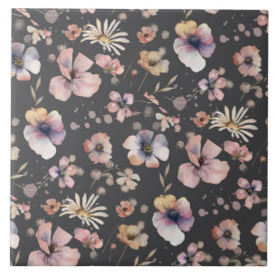 Moody Boho Watercolor Blush Wildflowers Muster  Fliese