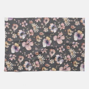 Moody Boho Watercolor Blush Wildflowers Muster Geschirrtuch