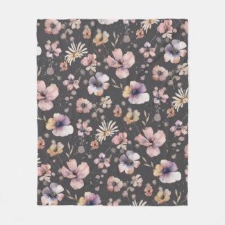 Moody Boho Watercolor Blush Wildflowers Pattern  Fleecedecke