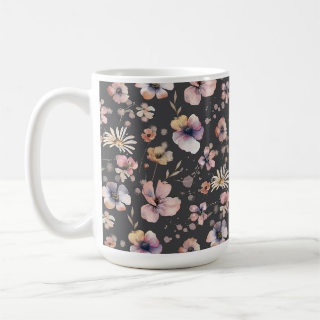 Moody Boho Watercolor Blush Wildflowers Pattern  Kaffeetasse (Links)