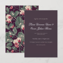 Moody Botanical & Deep Plum Hochzeitseinladung