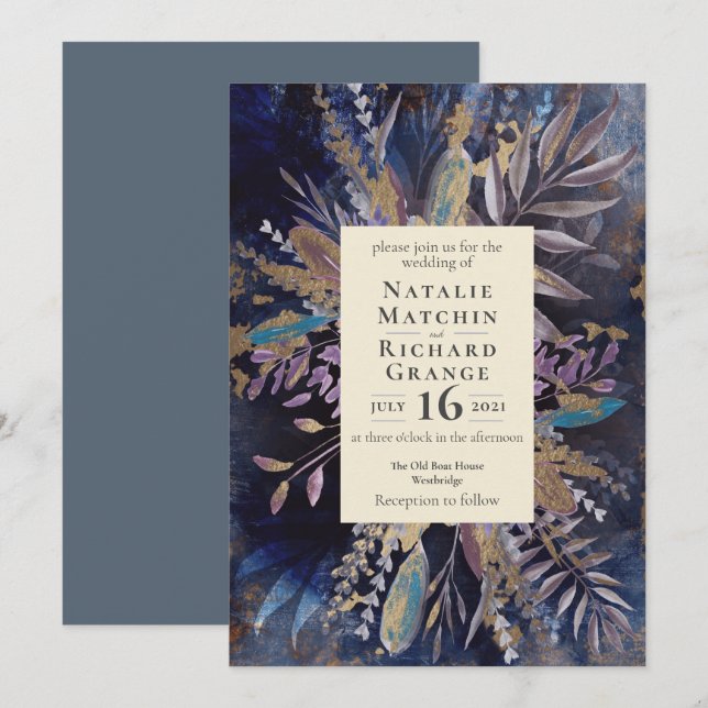 Moody Bouquet botanische Hochzeit Einladung (Vorne/Hinten)