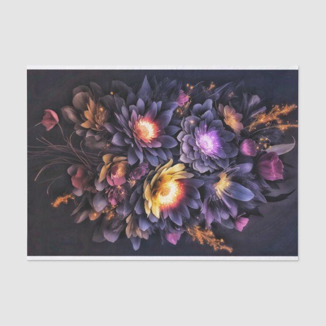 Moody-Bouquet schwarz-gelb violette Blumen Seidenpapier (Vorderseite)