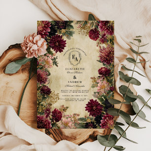 Moody Burgund und Antique Gold Elegante Einladung