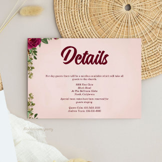 Moody Burgundy and Blush Floral Wedding Begleitkarte