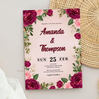 Moody Burgundy and Blush Floral Wedding Einladung