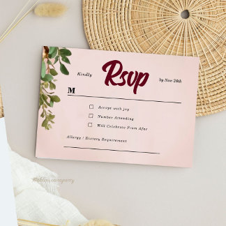 Moody Burgundy and Blush Floral Wedding RSVP Karte
