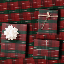 Moody Burgundy and Hunter Green Stripe Plaid Xmas Geschenkpapier Set