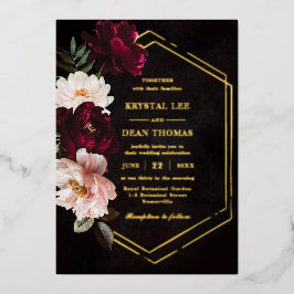 Moody Burgundy Blush Pink Bloral Peonies Wedding Folieneinladung