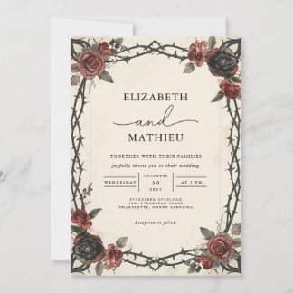 Moody Burgundy Gothic Floral Wedding Einladung