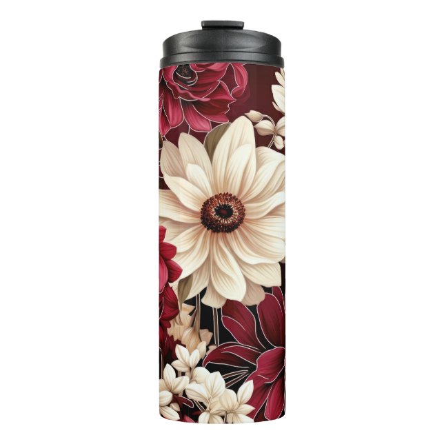 Moody Burgundy und Cream Florals Thermosbecher (Vorderseite)