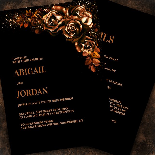 Moody Burnt Orange Floral All in One Wedding Einladung (Von Creator hochgeladen)