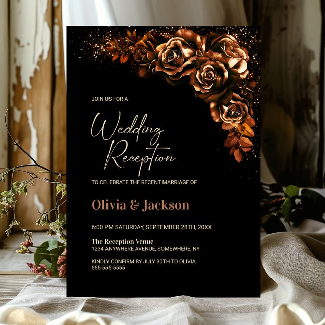 Moody Burnt Orange Floral Wedding Reception Einladung (Von Creator hochgeladen)