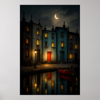 Moody-Canal-Nachtszenen-Wandkunstposter Poster