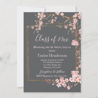 Moody Charcoal and Pink Cherry Blossom Graduation Einladung