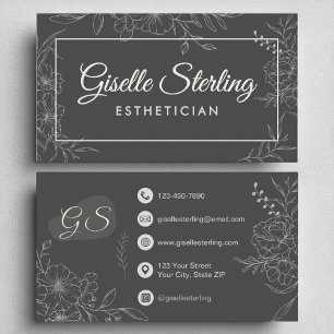 Moody Charcoal Gray Floral Modern Visitenkarte