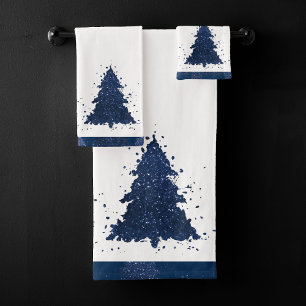 Moody Christmas Tree   Classy Dark Navy Blue Badhandtuch Set