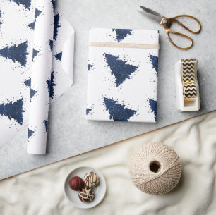 Moody Christmas Tree Classy Dark Navy Blue Geschenkpapier