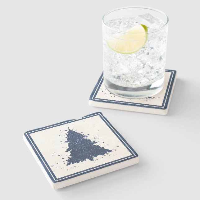 Moody Christmas Tree | Classy Dark Navy Blue Steinuntersetzer (Seitenansicht)