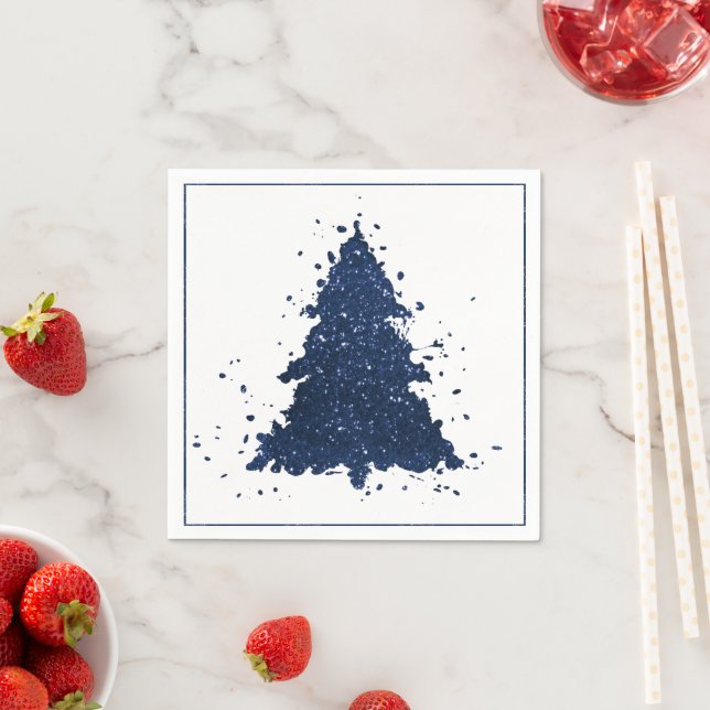 Moody Christmas Tree | Classy Navy Blue Splatter Serviette (Beispiel)