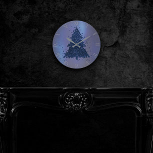 Moody Christmas Tree Classy Navy Blue Spritzer Runde Wanduhr