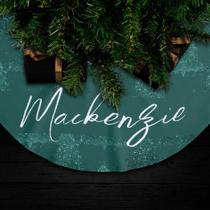 Moody Christmas Tree Dark Midnight Aquamarin Cus Polyester Weihnachtsbaumdecke