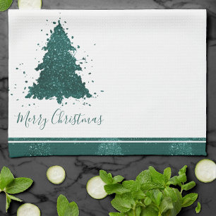 Moody Christmas Tree Dark Midnight Aquamarin Scr Geschirrtuch