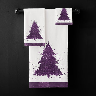 Moody Christmas Tree   Lila Spritzer aus dunklem P Badhandtuch Set