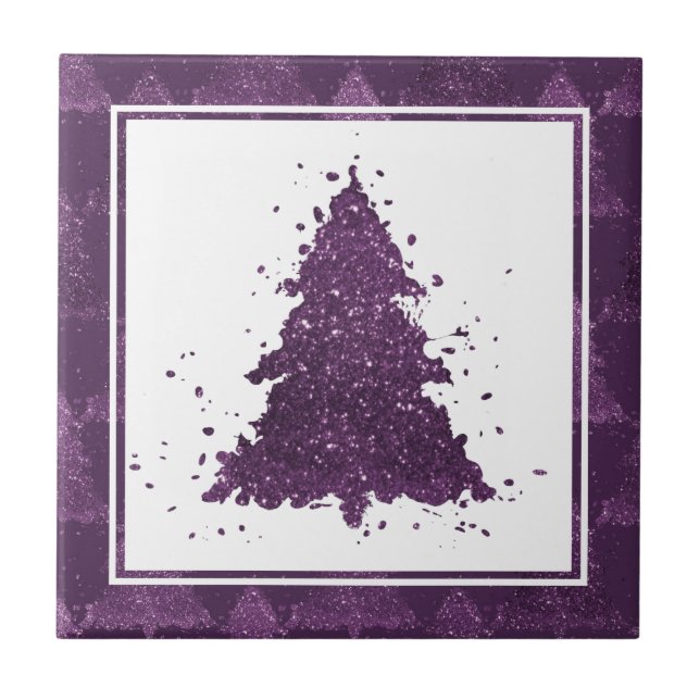 Moody Christmas Tree | Lila Spritzer Deep Plum Fliese (Vorderseite)