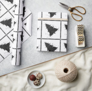 Moody Christmas Tree Onyx Silvery Black Spritzer Geschenkpapier