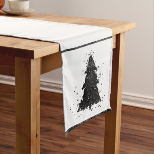 Moody Christmas Tree Onyx Silvery Black Spritzer Kurzer Tischläufer