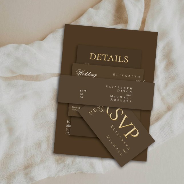 Moody Coffee Ivory Minimalist Boho Wedding Einladungsbanderole (Von Creator hochgeladen)