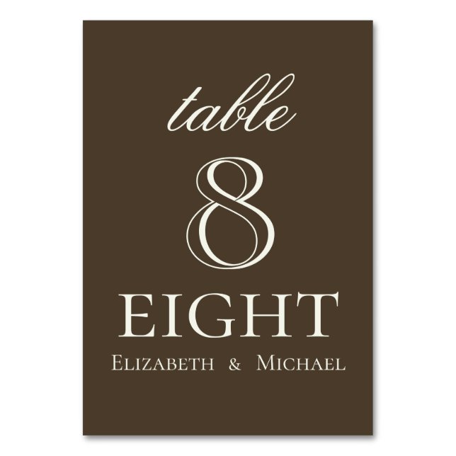 Moody Coffee Ivory Script Hochzeit Tischnummer (Vorderseite)