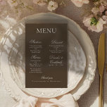 Moody Coffee Minimalist Boho Wedding Menu<br><div class="desc">Showcase your carefully curated wedding feast with this striking Moody Coffee Minimalist Wedding Menu. The bold, deep Coffee Romance background offers a luxurious, high-contrast canvas, beautifully illuminating the Ivory text. At a commanding 5.5" x 8.5" size, this single-sided card clearly guides your guests through every detail of your dining experience,...</div>