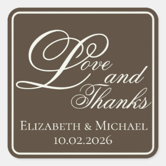 Moody Coffee Modern "Love and Thanks" Quadratischer Aufkleber