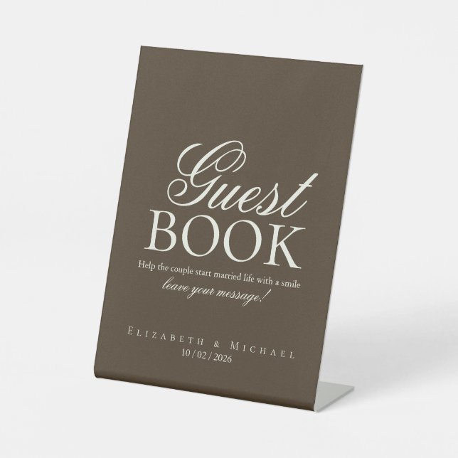 Moody Coffee Wedding Guest Book Tabletop sign Sockelschild (Vorderseite)