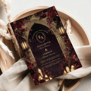 Moody Crimson Floral Wedding Einladung