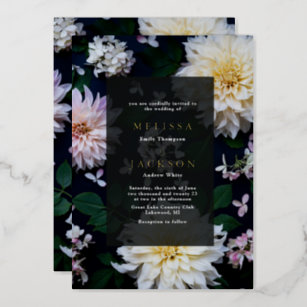 Moody Dahlia Floral Wedding Foil Einladung