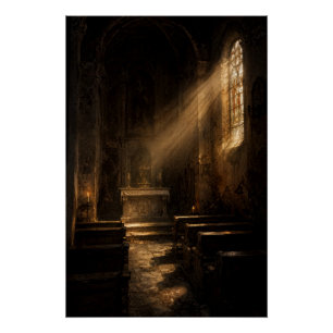 Moody Dark Academia Chapel Sunbeam Fine Art Poster